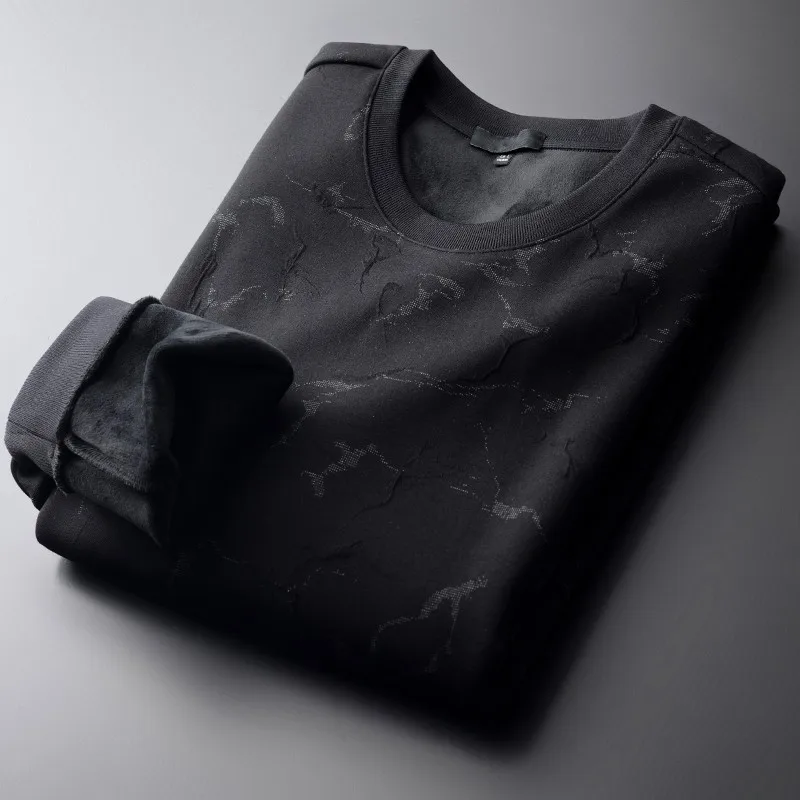 

Толстовка мужская бархатная, толстовка с круглым вырезом, приталенный силуэт, черный цвет, размеры до 4xl