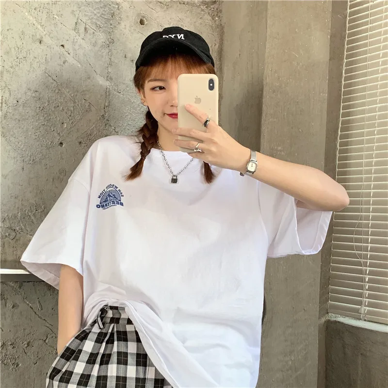 

Couple Wear Kong Super Popular Short Sleeve T-shirt Women's Loose Korean Ins Trendy Harajuku Style Chic Hong