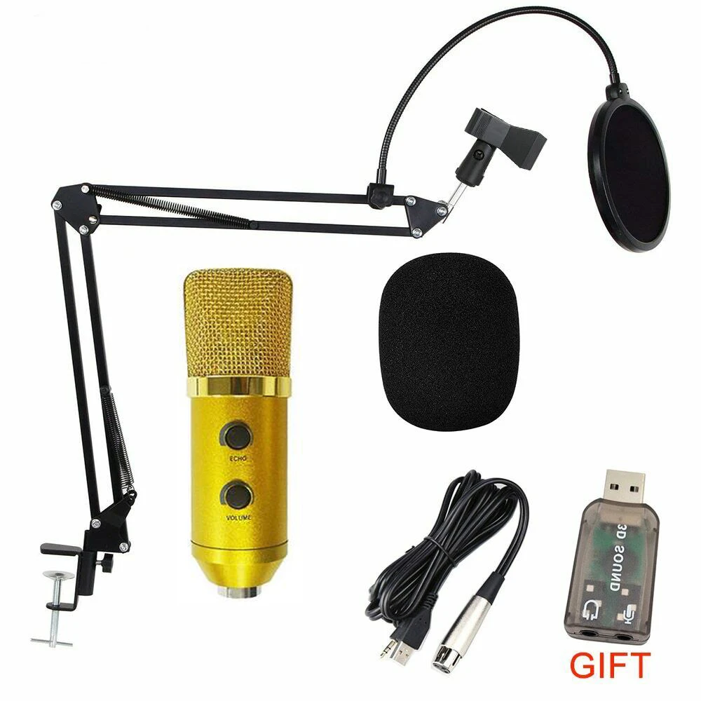 GOLD MK-F100TL Профессиональный USB студийный компьютерный конденсаторный микрофон для записи видео и караоке - Цвет: GOLD