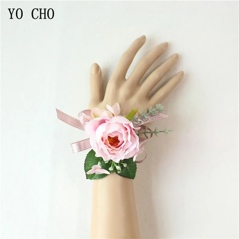 wrist corsage-J Йо Чо искусственный цветок Мужская бутоньерка, жених бутоньерка Buttonhole свадебный цветок на запястье Шелковая Роза украшение для свадьбы аксессуары для планировщика - Цвет: wrist corsage-J