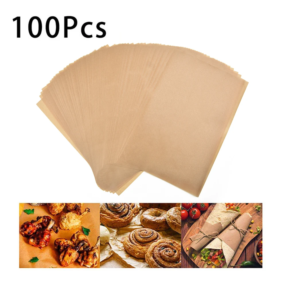 

100 шт. неотбеленная бумага для пергамента для кухни, поглощение масла, прямоугольная прогревающая подложка, подходящая бумага для выпечки