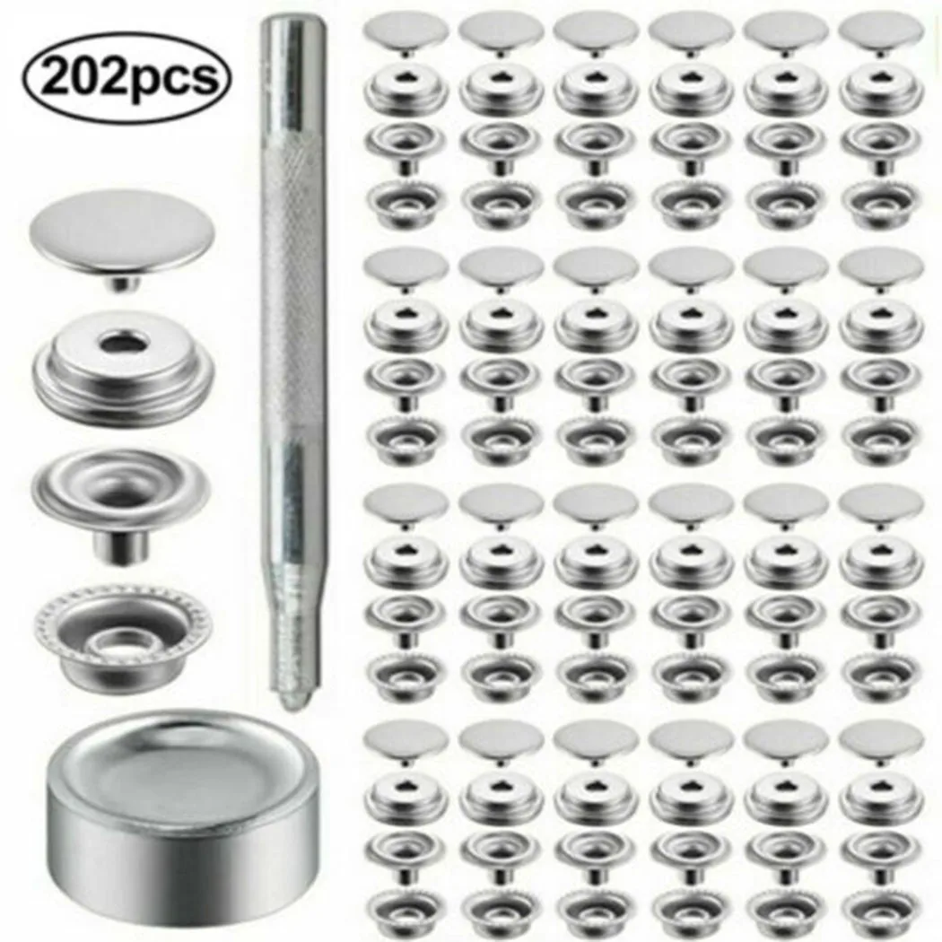 

200Pcs Snap Bottons Stainless Steel Snap Fastener Set Sew-Free Press Stud Button +2pcs Tools For Leather Craft Jeans Bags Acces