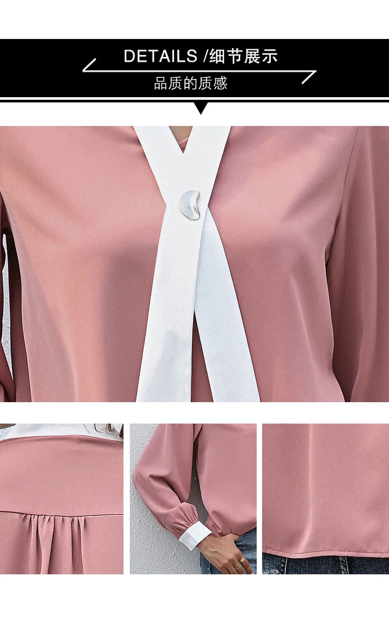 

Autumn Women Chiffon Blouse Solid Color Long Sleeve Top Female Loose Button Pullovers Casual Clothing Elegant Fashion Blouses