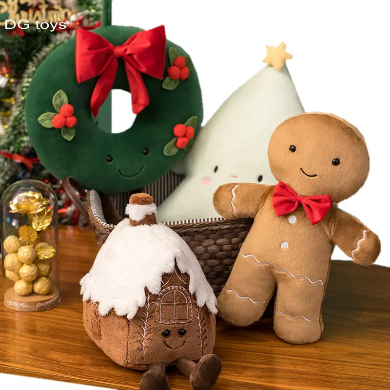 

Christmas Ginger Bread Plush Pillow Stuffed Chocolate Cookie House Shape Decor Cushion Funny XMas Tree Party Decor Doll Plushie