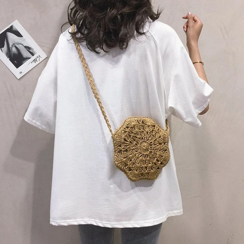 Модные круглые соломенные сумки через плечо для женщин плетеные дорожные