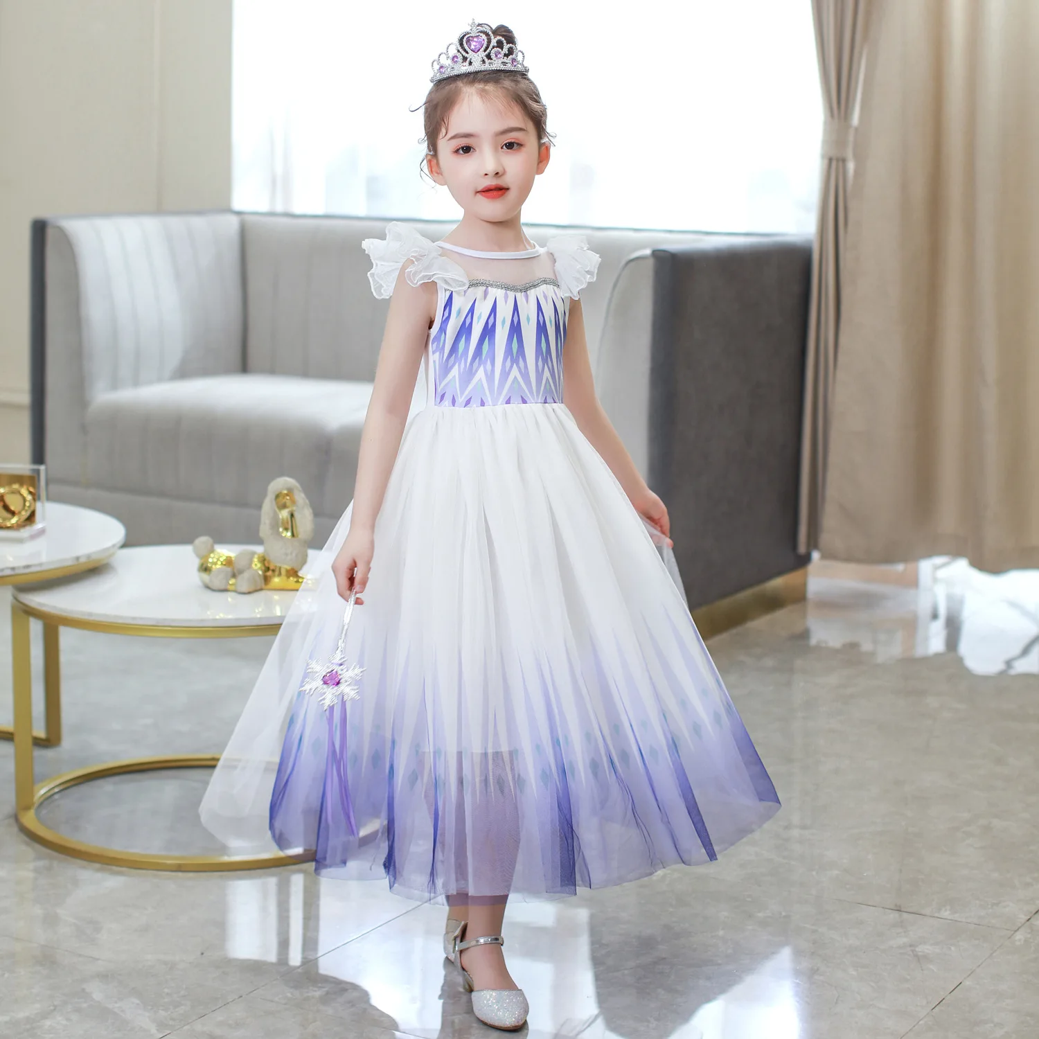 

MW Frozen Elsa Princess Hollween Cosplay White Dress for Children Girls Short Sleeves Christmas Party Dress Gift Fancy Outfits