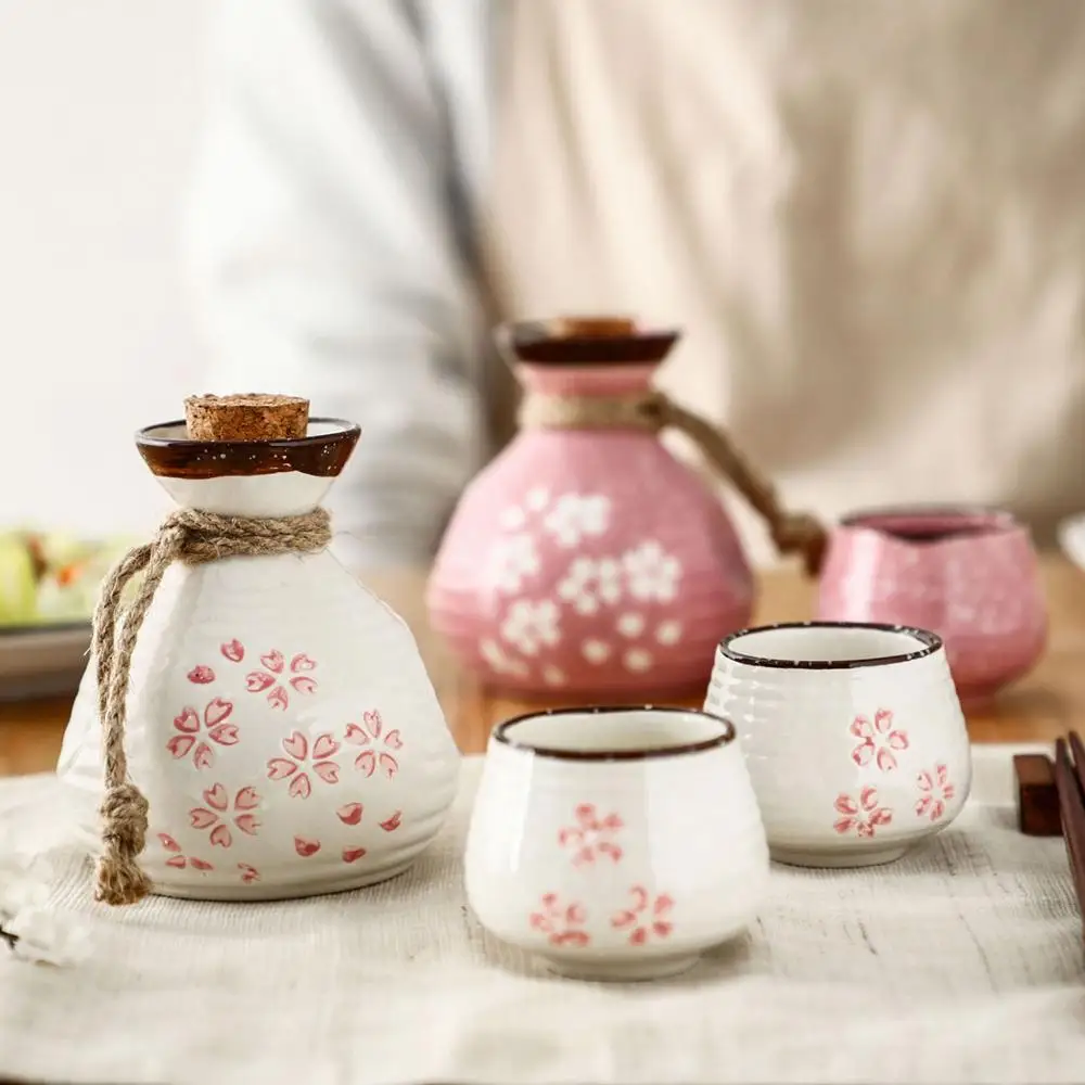 

Japan Cherry Blossoms Ceramics Liquor Cup Retro Sake Cup Household Wine Set Small Wine Cellar Liquor Pot Wine Bottle
