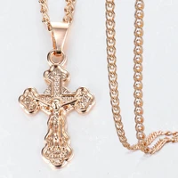 cross crucifix clear crystal pendant necklace for men women 585 rose gold color prayer jesus snail link chain jewelry gpm26