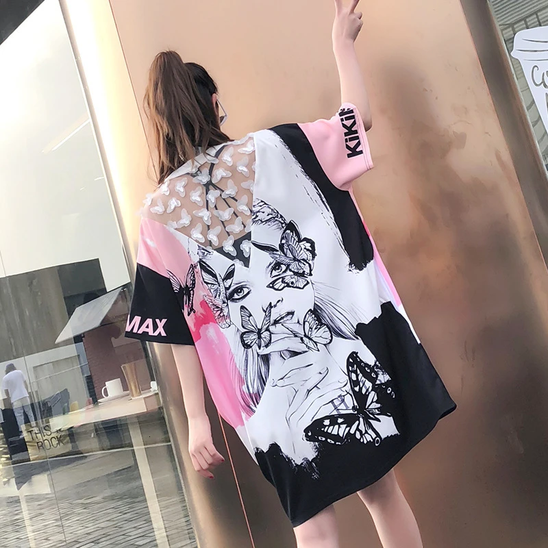 Vefadisa 2021 летнее женское платье с принтом персонажа коротким рукавом буквами и