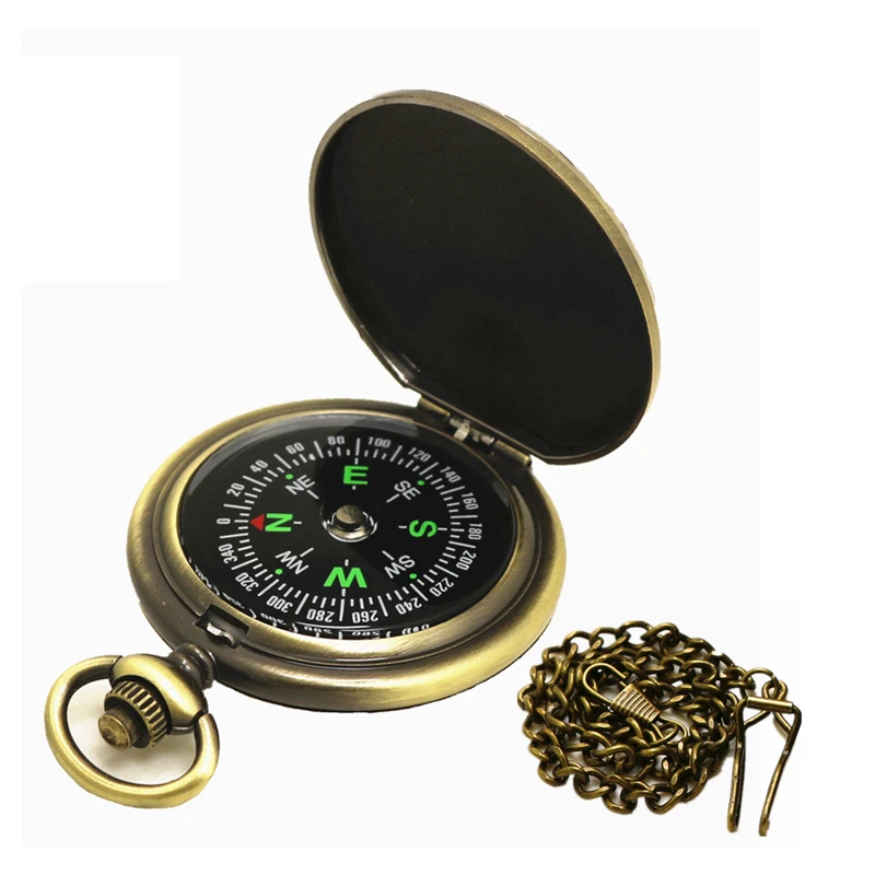 A Compass and Chain Карманные часы в стиле ретро, компас, металлический флип-компас, инструменты для активного отдыха, туризма, приключений, кемпинга, снаряжение, подарки - Цвет: A Compass and Chain