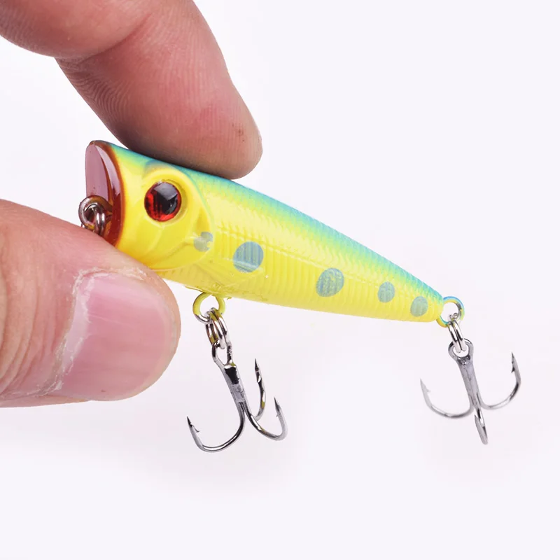 1pcs Mini Popper Fishing Lures 5cm 4.5g Topwater Hard Bait Artificial Wobblers Plastic Pesca Fishing Tackle With 8# Treble Hooks
