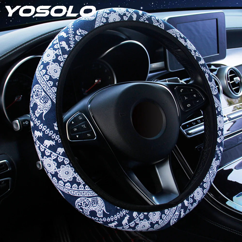 

YOSOLO Elephant Print Universal Suitable for 37-38cm Car Steering Covers Car Decoration Anti-Slip Steering Wheel Cover