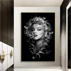 Плакат с изображением черно-белой женщины, курящей на портрет, холст, живопись год, классная Настенная картина для украшения дома в комнату