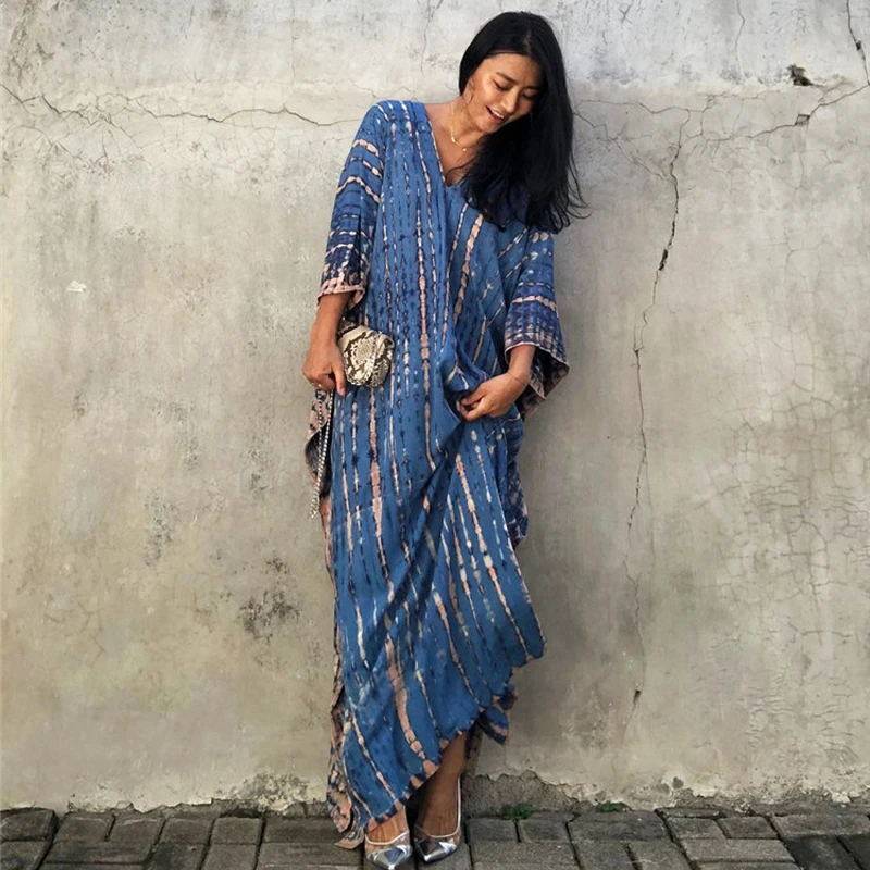 Свободное длинное платье Caftan в пляжном стиле модное повседневное богемное макси