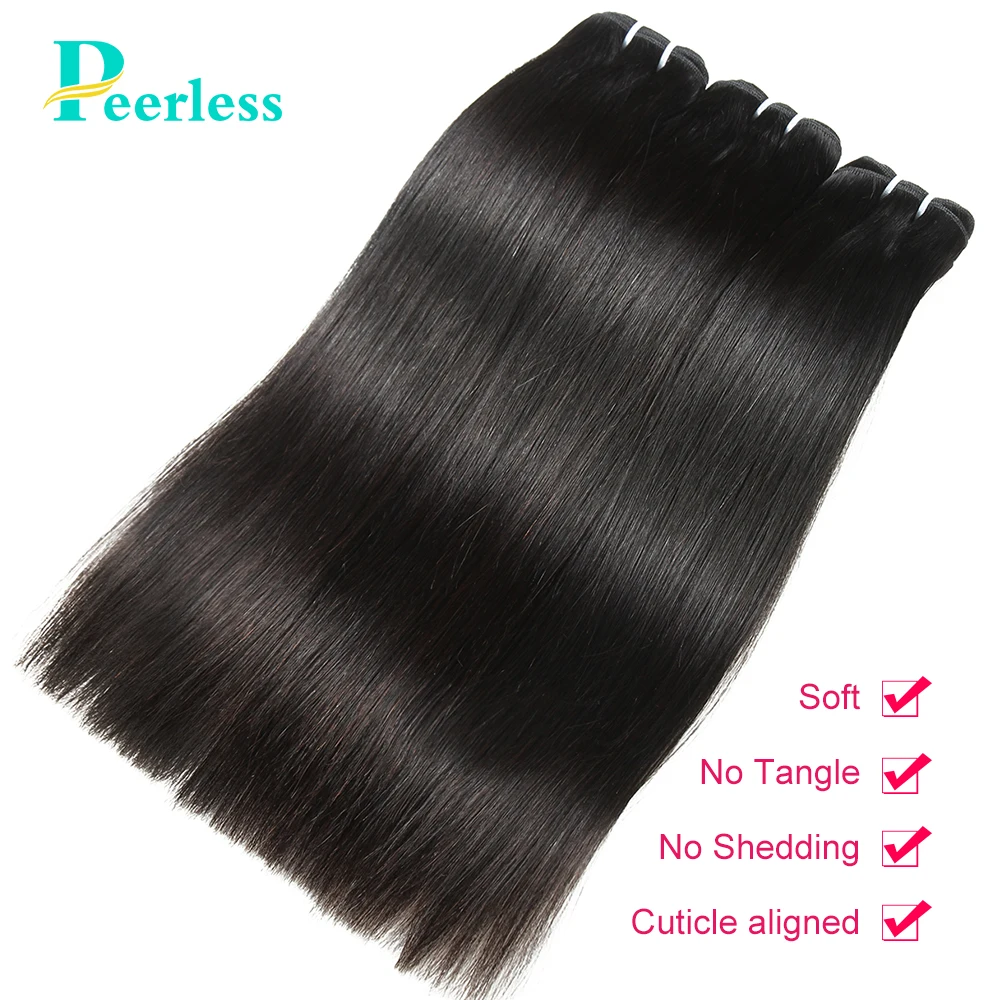 PEERLESS Virgin Hair бразильские Прямые переплетенные 3 пряди с закрытием 4*4 швейцарские кружевные натуральные необработанные человеческие волосы для наращивания