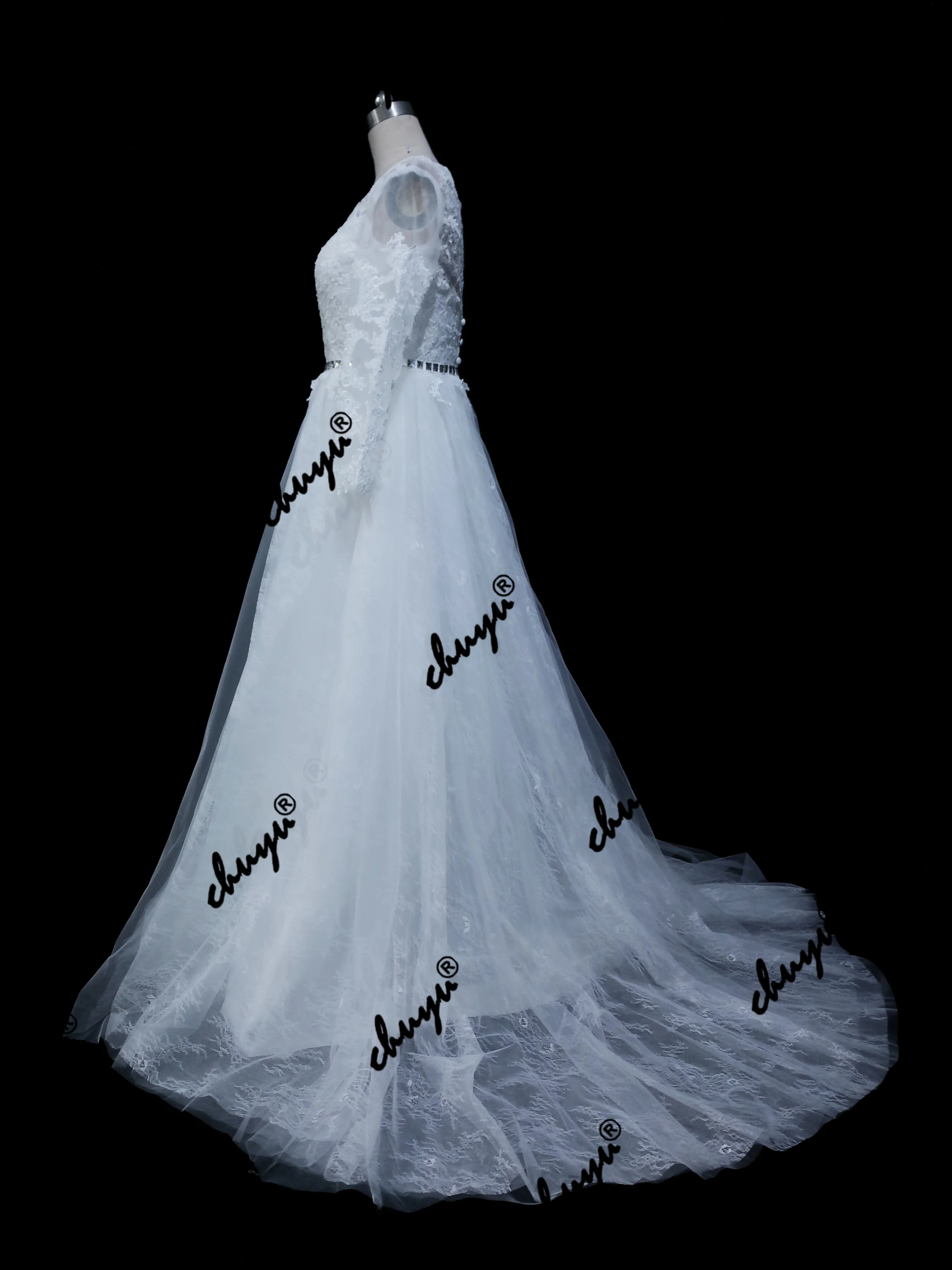 Платье свадебное ТРАПЕЦИЕВИДНОЕ Тюлевое кружевное длинное платье с длинным