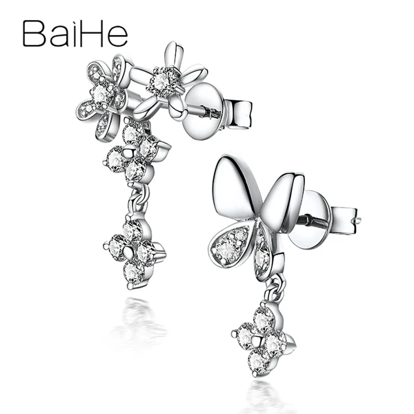 BAIHE, 18 К, белое золото, 0.59ct H/SI, круглая огранка, натуральные бриллианты, ювелирное изделие, свадебное, модное, хорошее ювелирное изделие, элегантный подарок, серьги-гвоздики