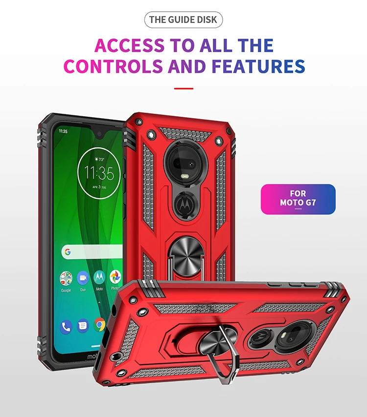 

Shockproof Armor Phone Case For Moto G Pure G Stylus 5g 2021 G6 G7 Plus Stand Magnetic Ring Kickstand Bumper Hard PC Cove