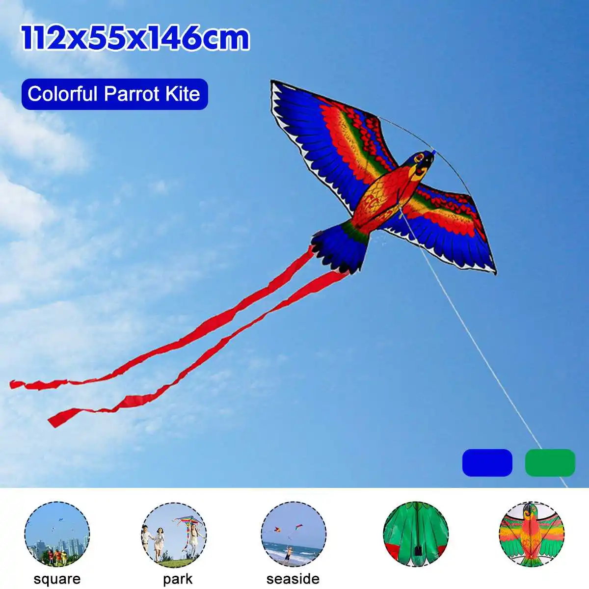 

112x55x146cm Flat Parrot Kite With 30 Meter Kite Line Children Flying Bird Kites Windsock Outdoor Toys Garden Cloth Toys For Kid