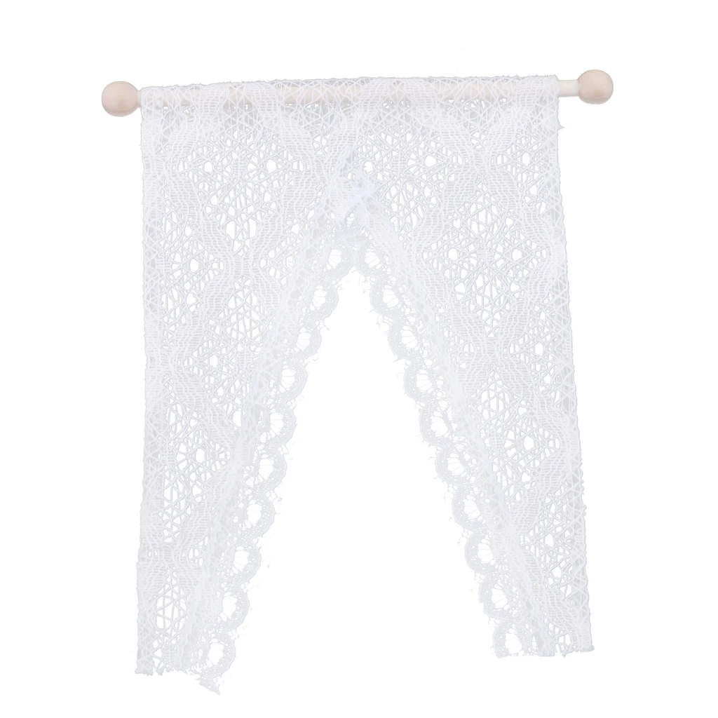 New Style Mini Triangular Lace Curtain With Wooden Rod For 1/12 Dollhouse |
