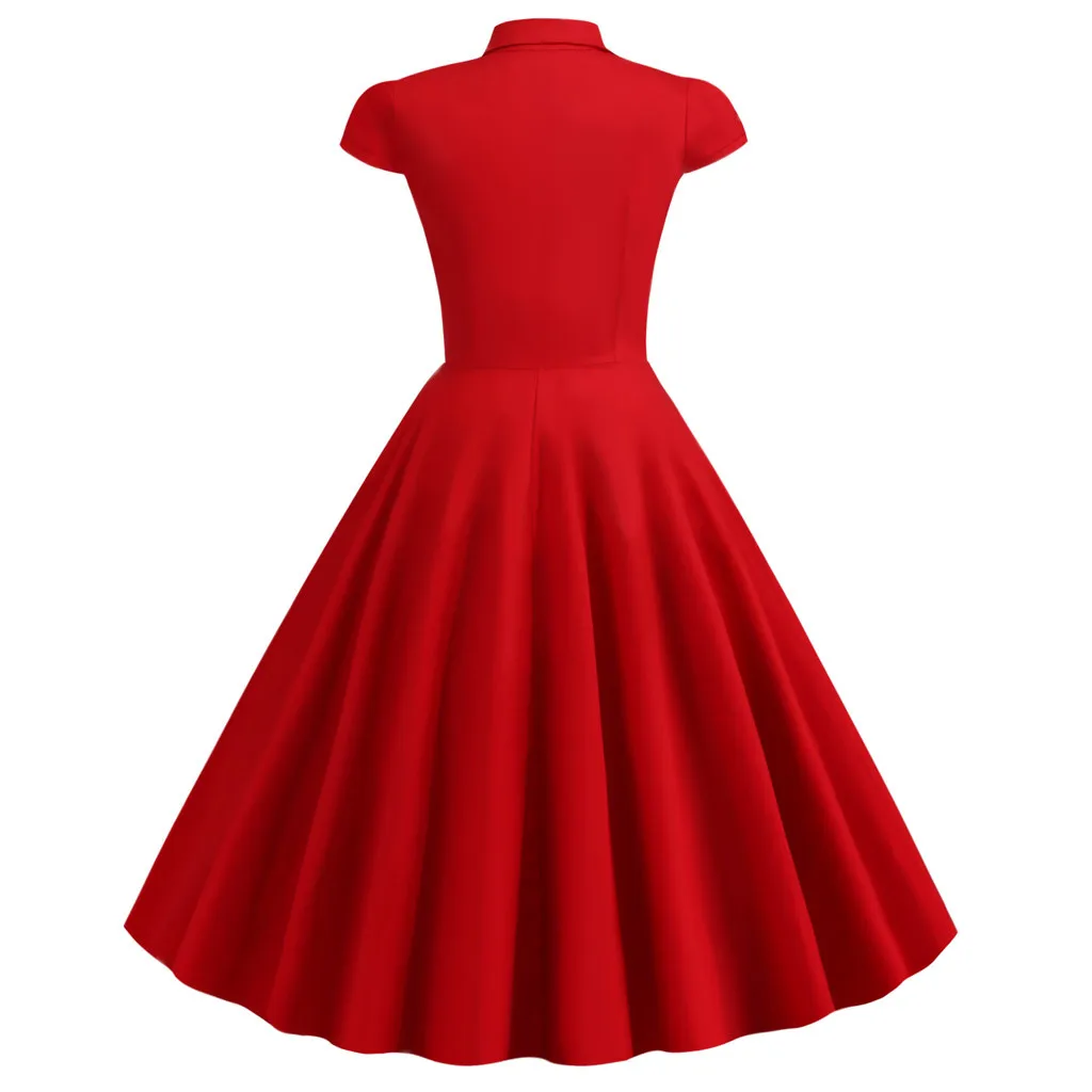 

Formal Dress Women Elegant Fashion Vintage Women Solid Turn-Down Collar Botton Sleeveless Midi Office Dress Vestidos Mujer Z706