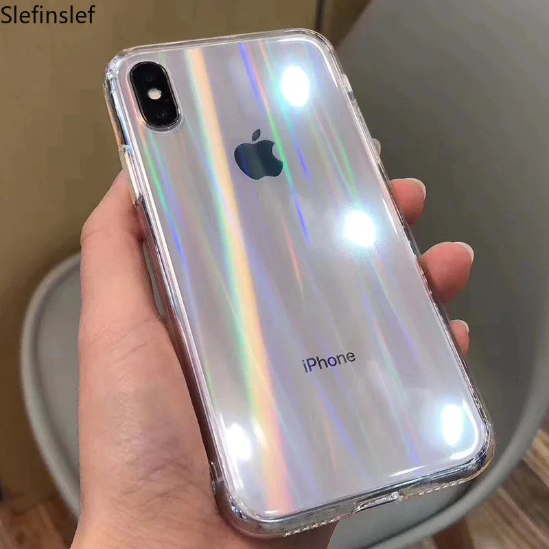 Градиентные радужные чехлы для iPhone X прозрачный мягкий лазерный чехол XS Max XR