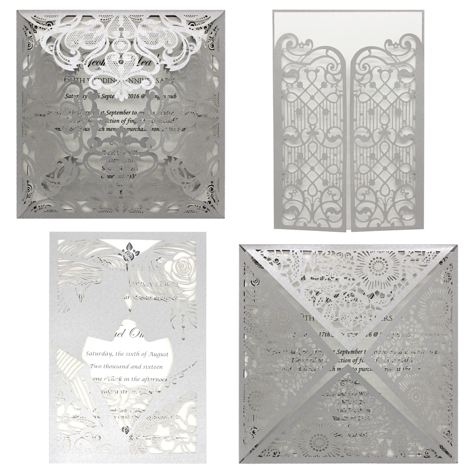 10 комплектов Серебристые свадебные пригласительные открытки с лазерной