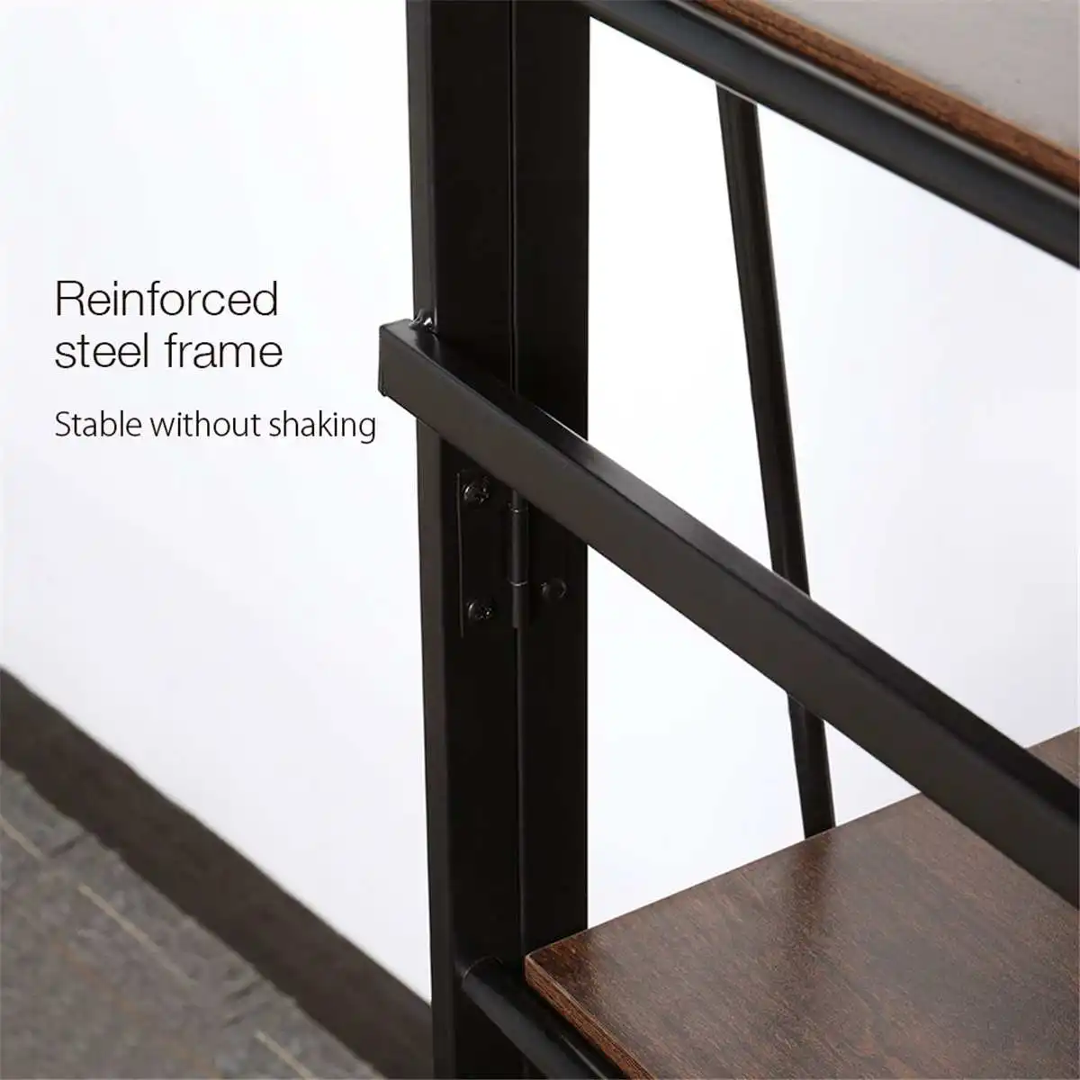 

4 Tiers Bookshelf Foldable Display Stand Rack Large Space Storage Organizer Shelves for Books MDF Stable Steel Frame Home Office