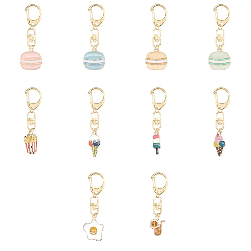 

Latest Simple Female Keychain Macarons Ice Cream Shell Shape Pendant Alloy Material Key Chain Jewelry Gift Direct Sales 2021
