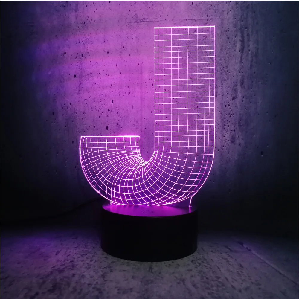 3D ночник Алфавит буквы J 7 цветов изменить стол Светодиодные лампы USB сенсорный пульт дистанционного управления лайтбокс Рождественский подарок для декора