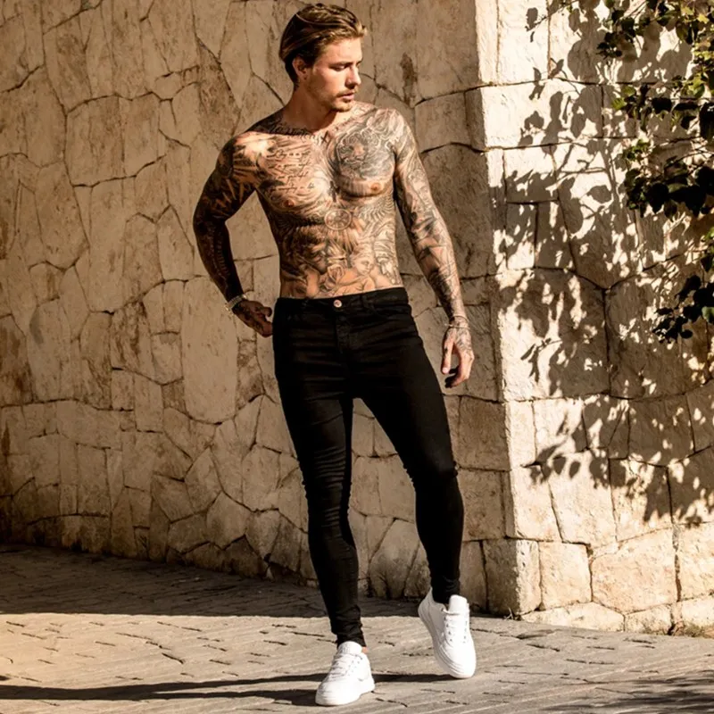 

2020 Classic Style Men's Brand Jeans Business Casual Stretch Slim Denim Trousers Light Blue Black Trousers Men