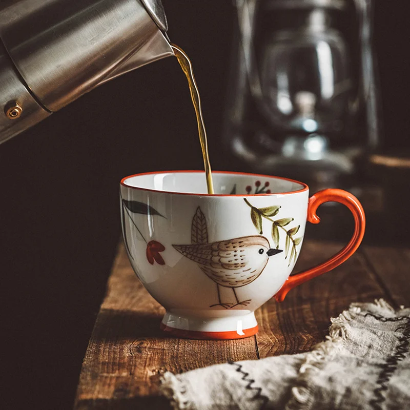 

Керамическая кофейная кружка с ручной росписью в стиле ретро, чашка для завтрака, молока, чая, сока с ручкой, милая кухонная посуда для напитков с животными, мультяшный подарок