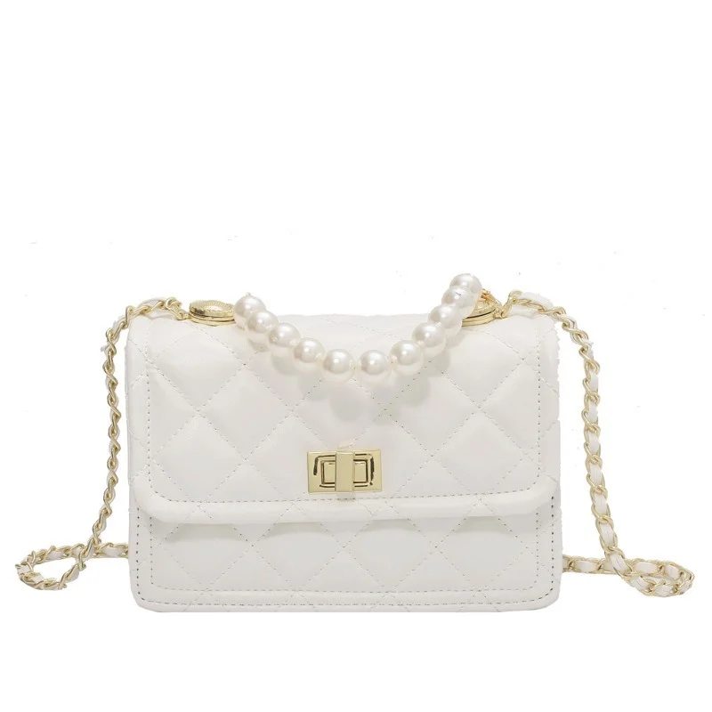 

Women's pearl bag 2021 designer new texture brand trend fashion rhombus chain messenger bag one-shoulder small square bag