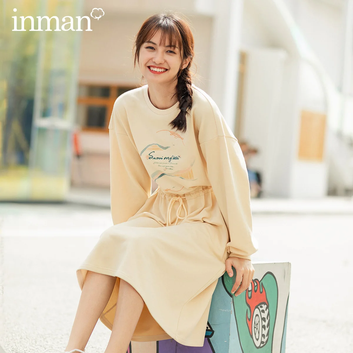 INMAN Весна 2020 Новое поступление литературное свободное платье с длинными рукавами