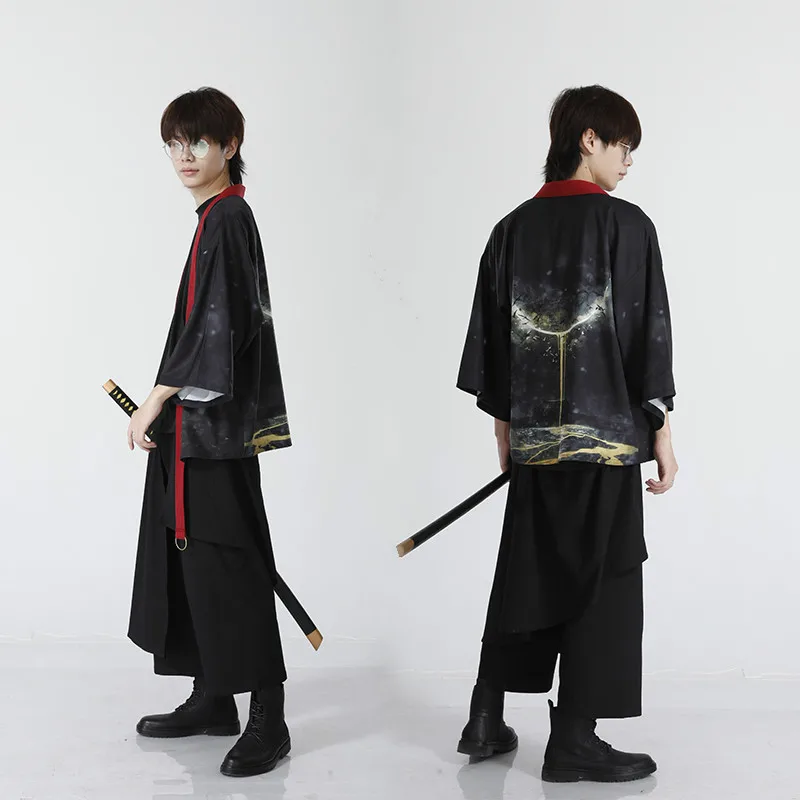 Asymmetry Japanese Kimonos for women 2020 Summer Harajuku cardigan loose shirts men's fashion street wear blouses Anime Cosply | Женская