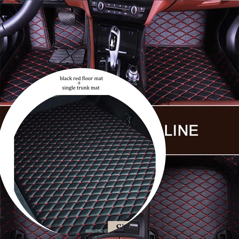 Прочный кожаный автомобильный коврик для Nissan Armada Altima Juke Fuga Frontier Leaf Bluebird Rogue Versa GTR Sunny 350Z 307Z X-Trail - Название цвета: black red single