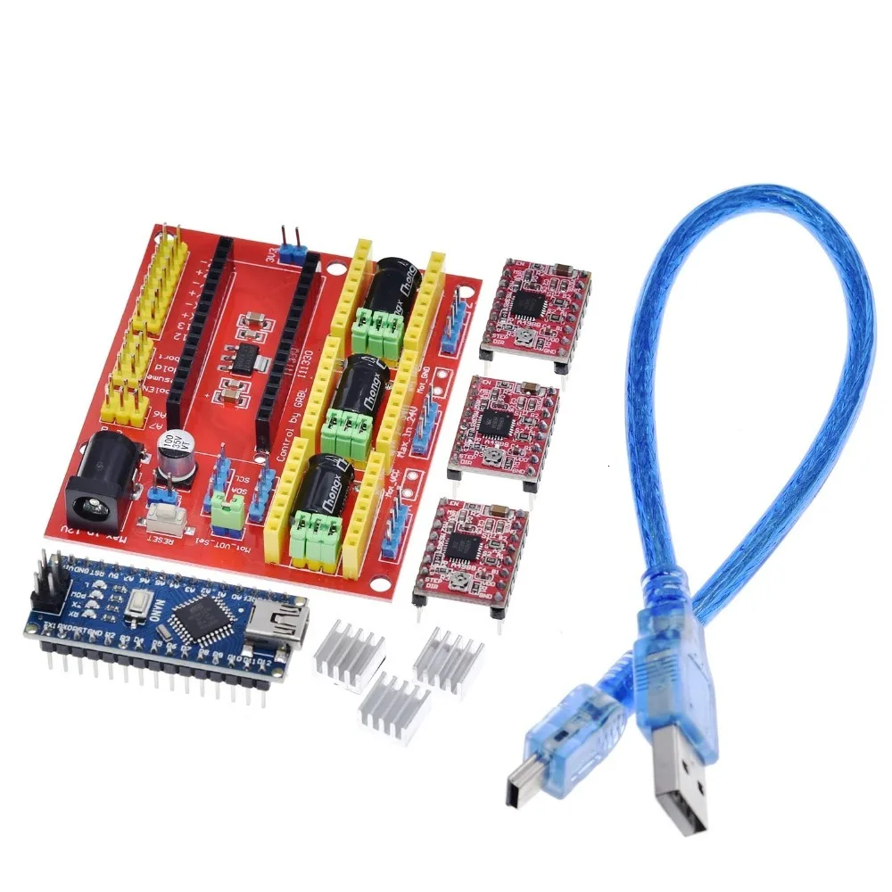 TZT 3DV4 CNC Щит V4+ Nano 3,0+ 3 шт. A4988 Reprap Шаговые драйверы Набор для Arduino