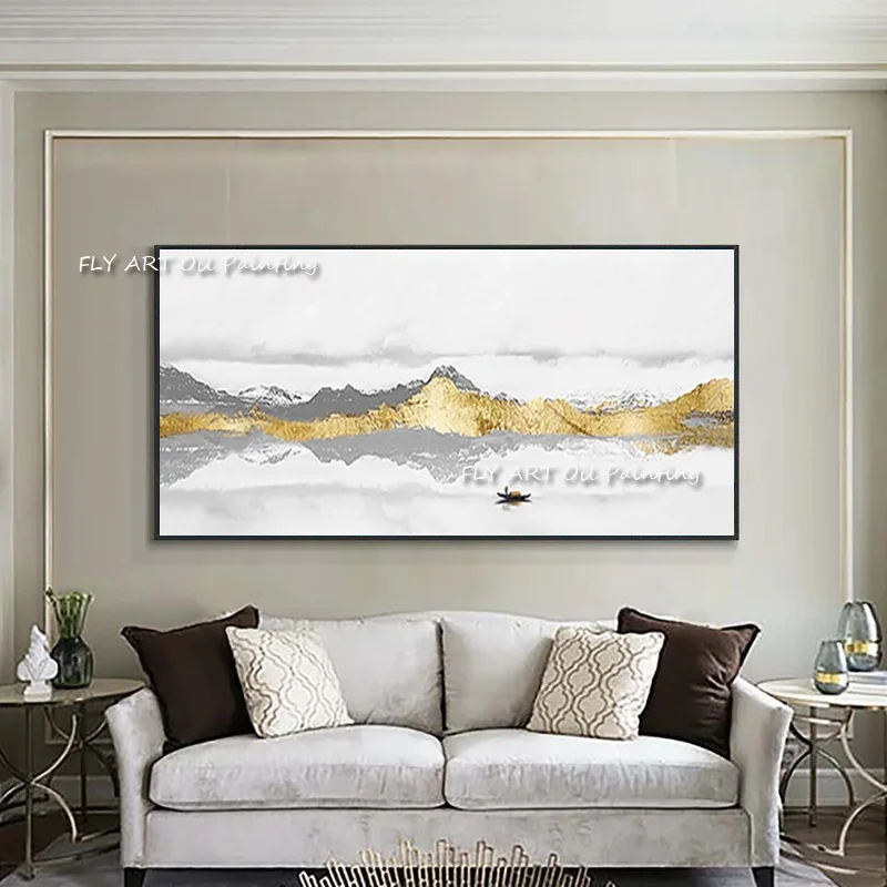 złotej folii Góra czysty ręcznie malowany obraz olejny duży rozmiar sypialnia salon sofa tło udekoruj wiszący na ścianie