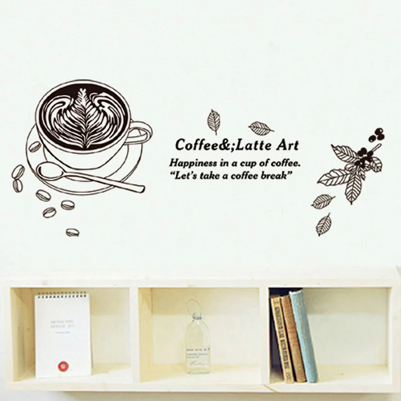 

Happiness In A Cup of Coffee Quote Wall Stickers Sweet Coffee Cup Wall Stickers Home Decor Removable Vinyl Wall Stickers