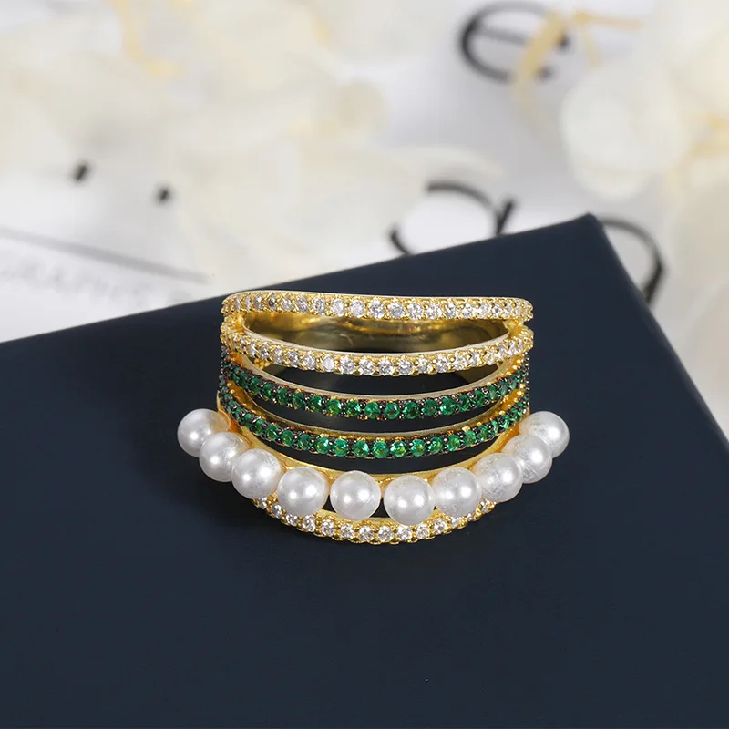 

Elegant and Light Luxury Ladies Cocktail Party Ring Fashion Line Pattern Set with AAA+CZ Zircon Party Jewelry Accessories