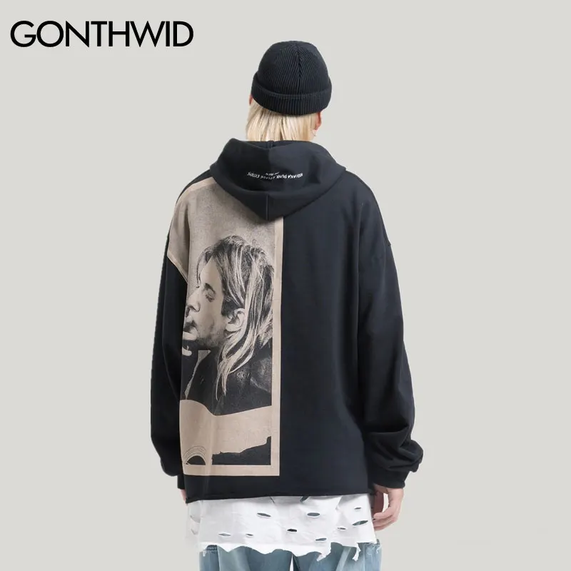 Мужские толстовки с капюшоном GONTHWID Kurt Cobain Повседневный пуловер в стиле хип хоп