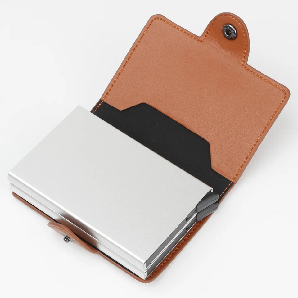 

LILY QUEEN RFID Men Pop-Up Credit Card-Holder Wallet Card Case Anti-theft Leather Hasp Business Aluminum Male Purse