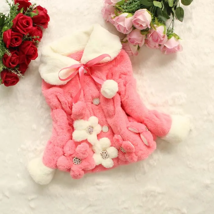 Меховое пальто для девочек одежда с жемчугом и цветочным кружевом осенне зимняя