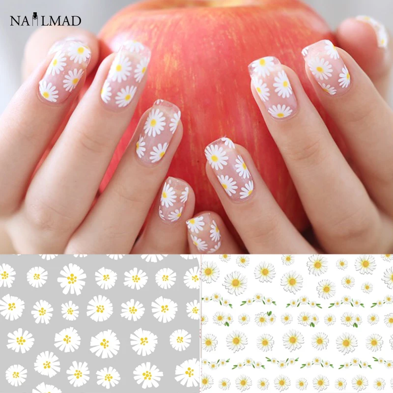 

1 sheet Daisy Nail Art Stickers Colorful Flower Nail Sticker Adhesive 3D Nail Decals