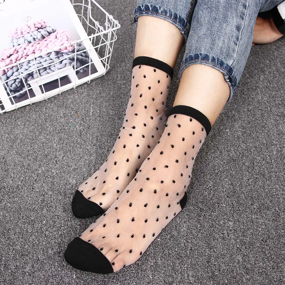 Кружевные сетчатые носки нейлоновые прозрачные Стрейчевые эластичные полосатые