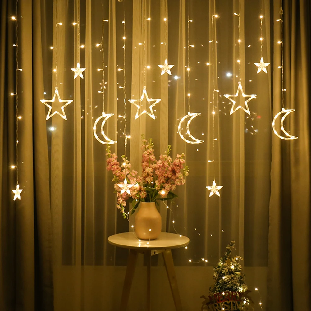 warm white Moon Star Луна Звезда лампа Светодиодная лента украшение Рождественские Огни Праздник световая завеса свет свадебный фонарь 220 В батарея Сказочный свет - Испускаемый цвет: warm white Moon Star