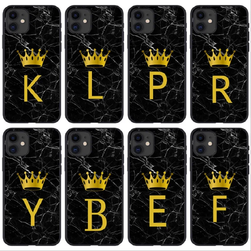 

Marble Gold Crown Letter Couple Case For iP XS MAX XR X 11 Pro 7 8 6s Plus Black Soft TPU Phone Cover Coque