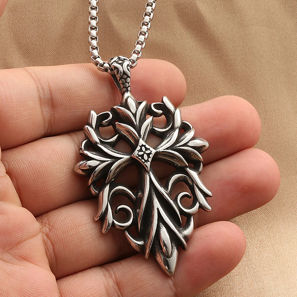 

Fashion Vintage Cross Pendant Necklace For Men Unique Stainless Steel Totem Pendant Biker Amulet Jewelry Gift Dropshipping