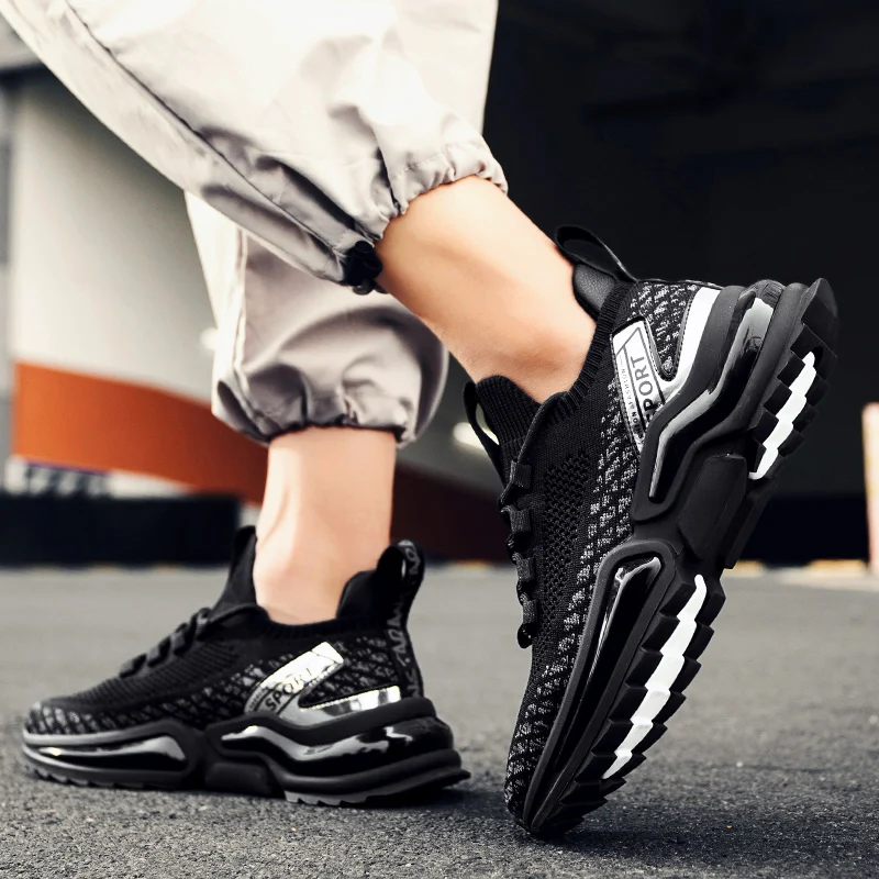 

Men's Sneakers 2021 Air Cushion Flying Woven Lightweight Mesh Breathable Fashion Casual Shoes Outdoor Comfortable Running Shoes