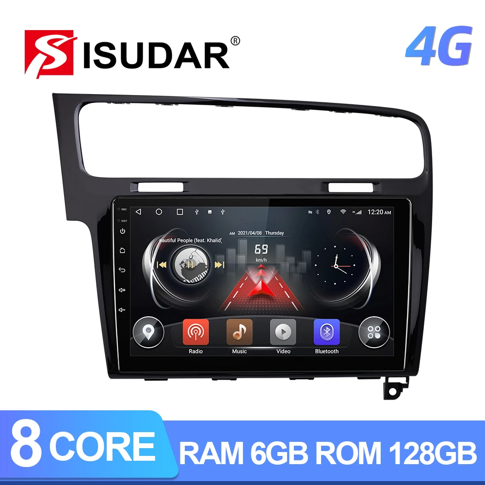 Автомобильный мультимедийный плеер Isudar T72 4G Android для VW/Volkswagen/Golf 7 2013 +